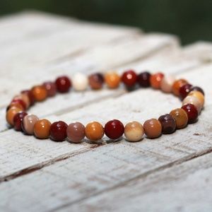 Mookaite Gemstone Stretch Bracelet, Boho Jewelry
